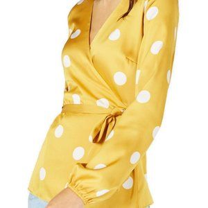 Wrap Blouse Gold Polka Dot Satin Side-Tie $89 NEW